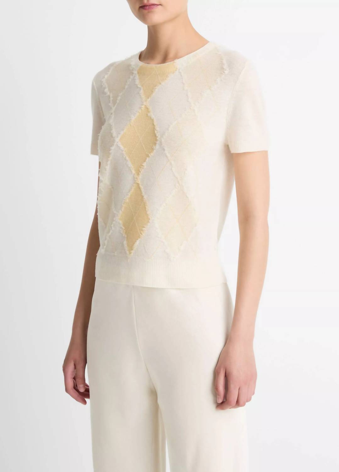 Vince - Hand-cut Argyle Wool-blend Short-sleeve Sweater