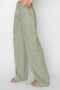 Risen - High Rise Linen Wide Cargo Pants