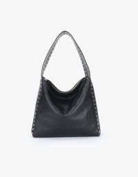 REMI/REID Women's Pascal Vegan Studded Shoulder Bag in black gold - women's bag
