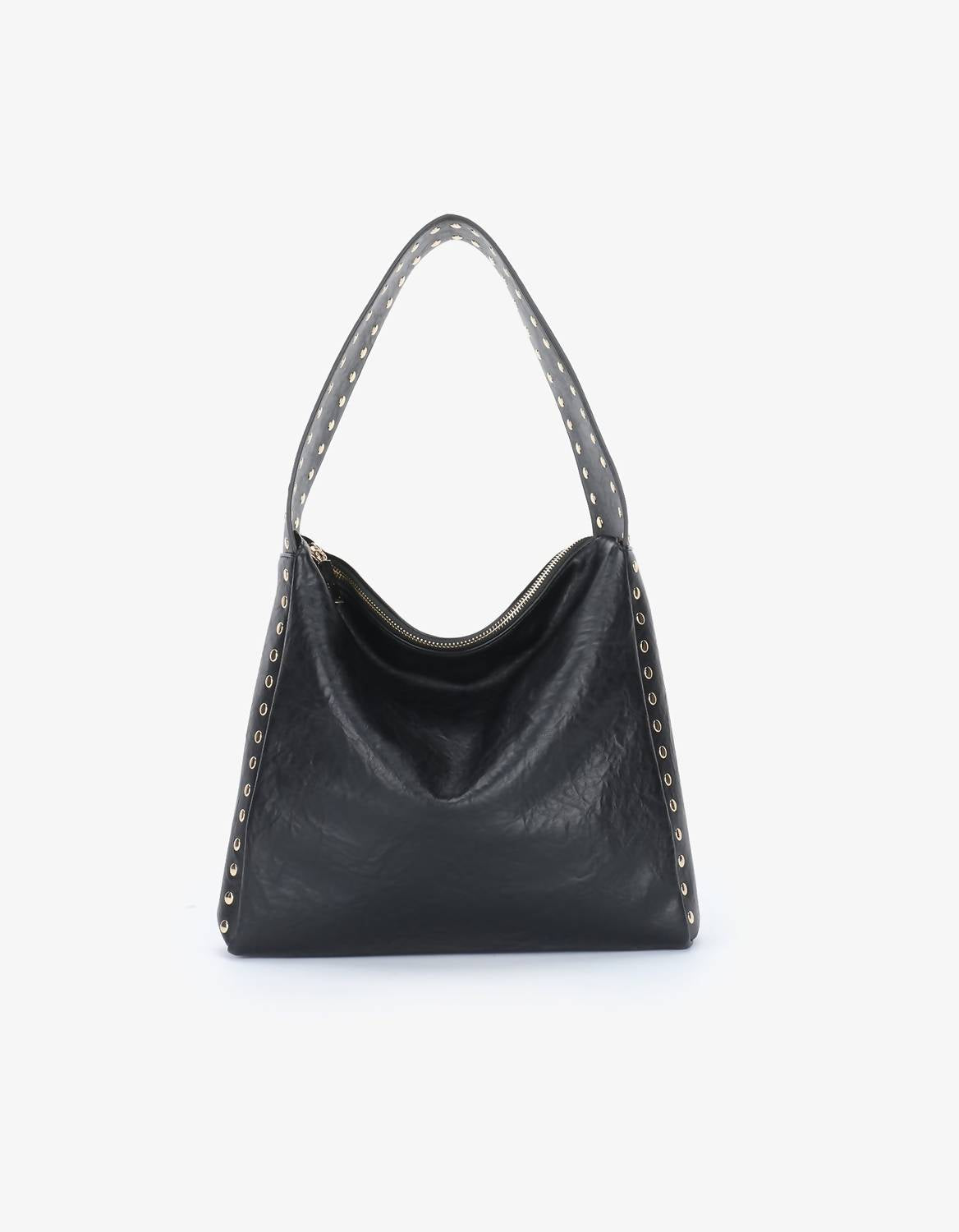 REMI/REID Women's Pascal Vegan Studded Shoulder Bag in black gold - women's bag