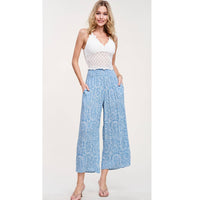 LA MIEL Coastal Boho Paisley Wide Leg Pants in ocean blue - women's pants - alternate view
