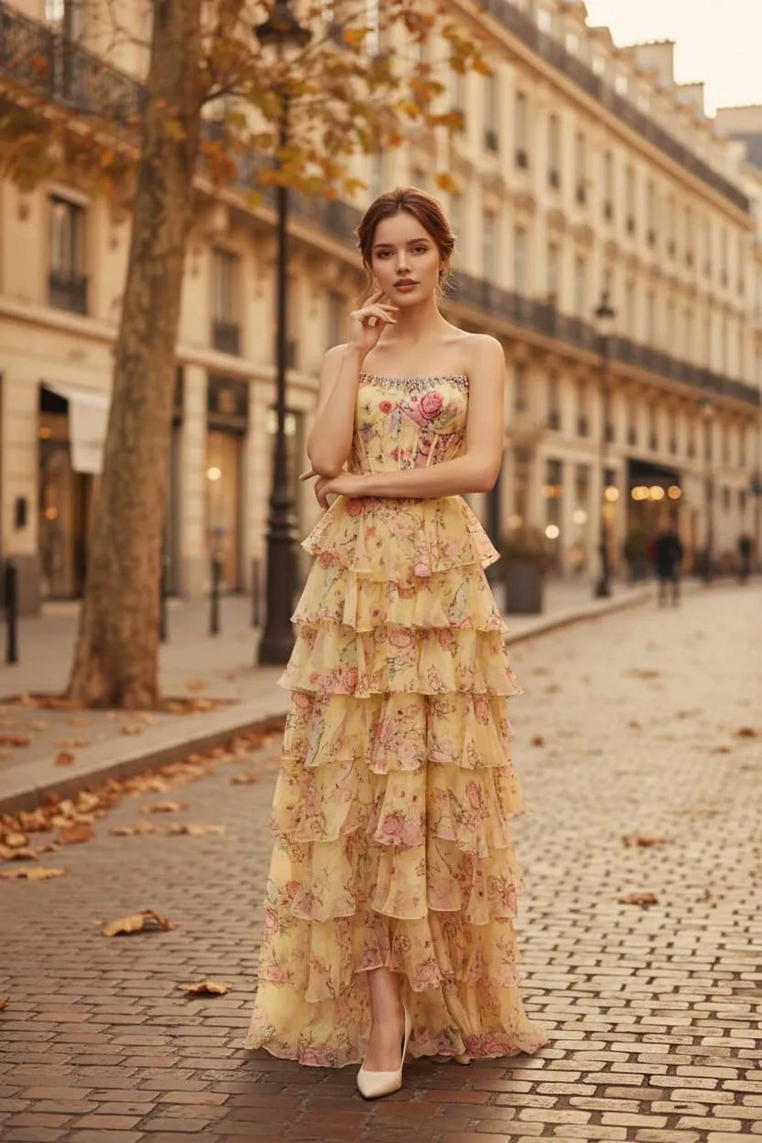Couture Lee - Satin Evening Gown With Sheer Beaded Bodice