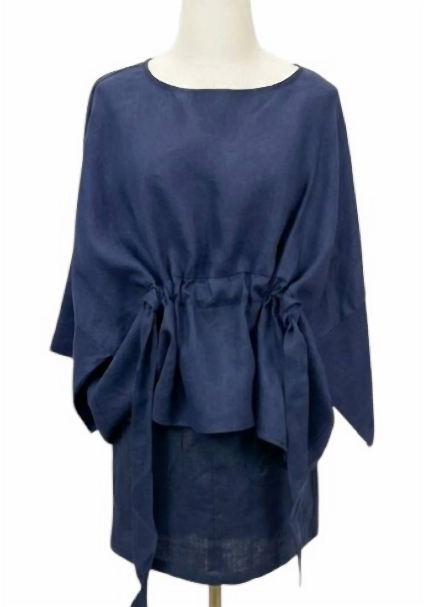 P.CILL Women's Luxe Linen Tie-front Blouse in navy - women's blouse