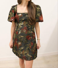 B.Right - Dita Jacquard Print Short Puff Sleeve Mini Dress