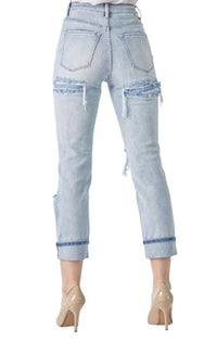 Risen - Women's Distressed High Rise Straight Jean