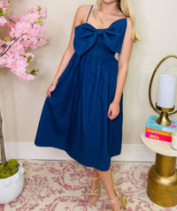 Meet Me In Santorini - Chambray Bow Midi Dress