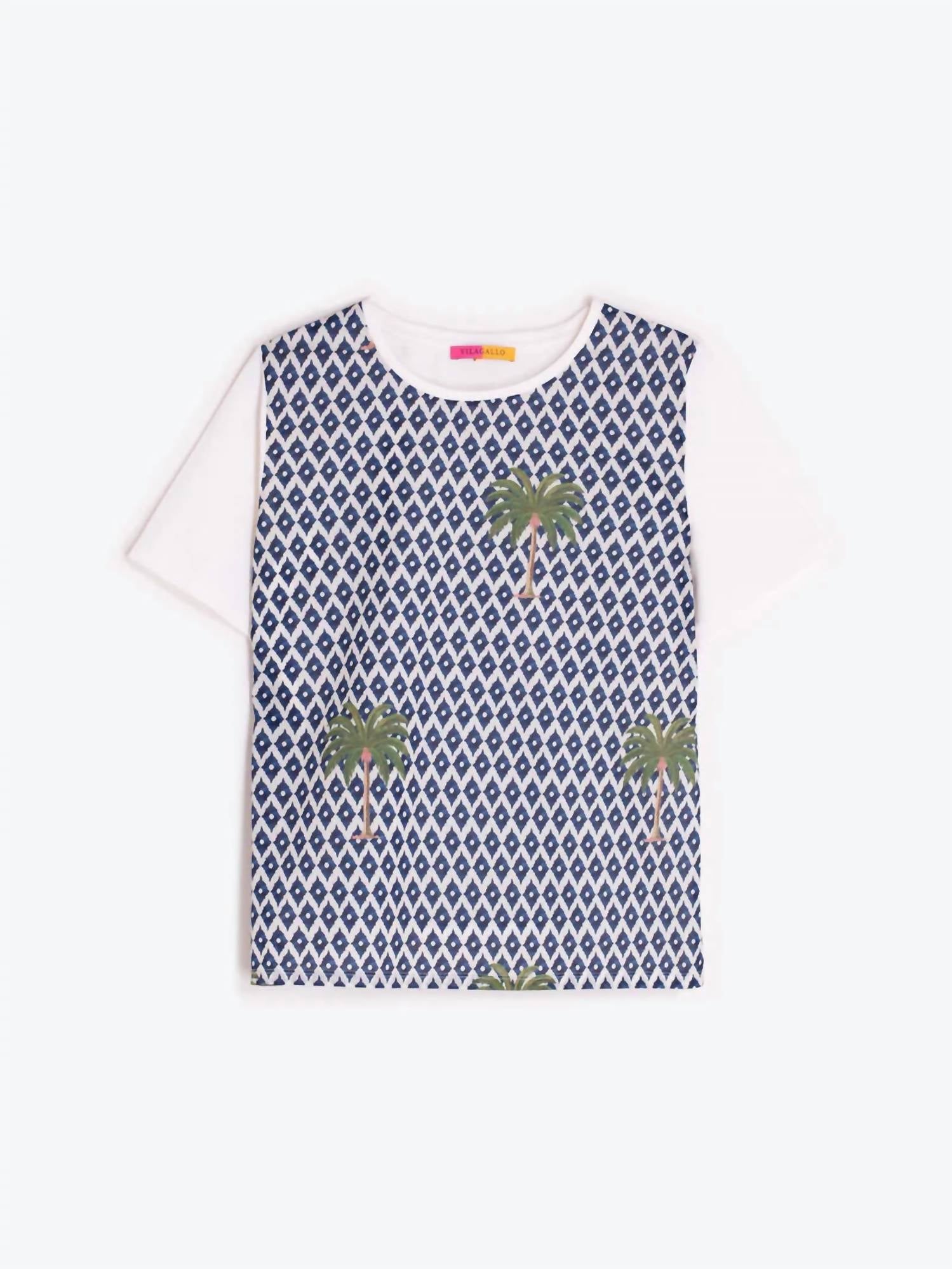 Vilagallo Tora Tee in ikat palm print - women's t-shirt - alternate view