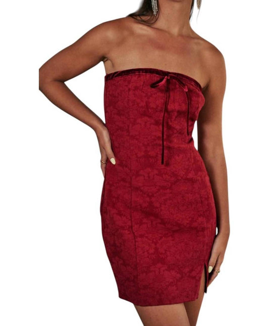 Blue Blush - Jacquard Tube Mini Dress with Velvet Contrast