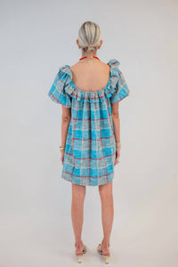 Aureum Plaid Weave Mini Dress in blue - women's dress - detail view