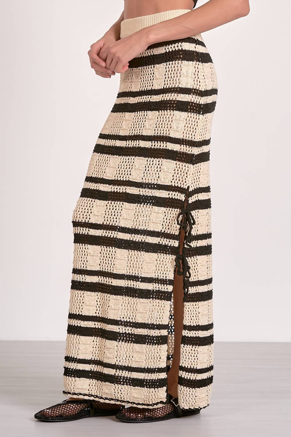 ELAN Crochet Lined Skirt in black striped - women's skirt - alternate view