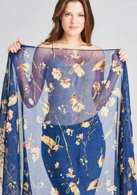 La Soul - Women's Birds And Cherry Blossom Printed Lightweight Scarf Wrap