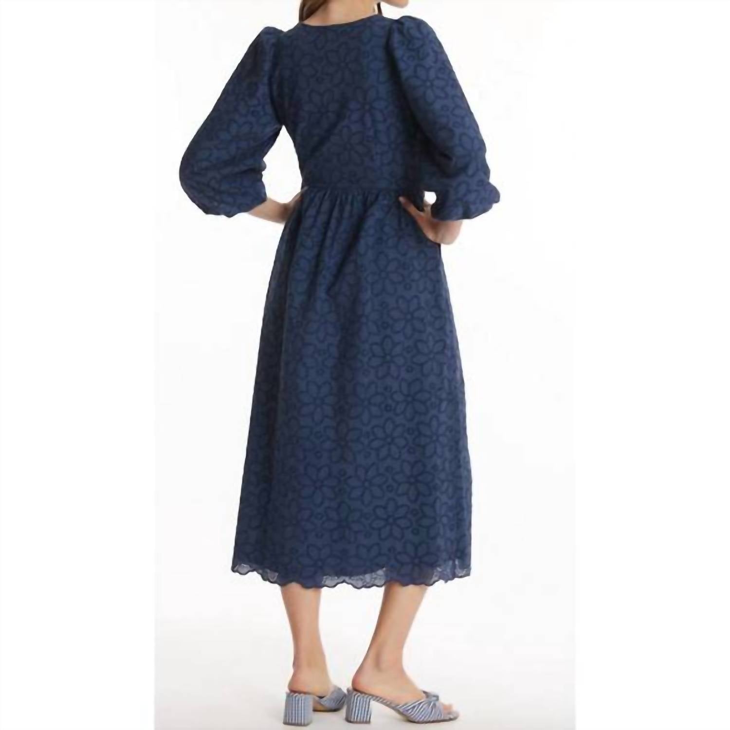 Tyler Boe Sabrina Eyelet Midi Dress in navy 1 - women's dress - detail view