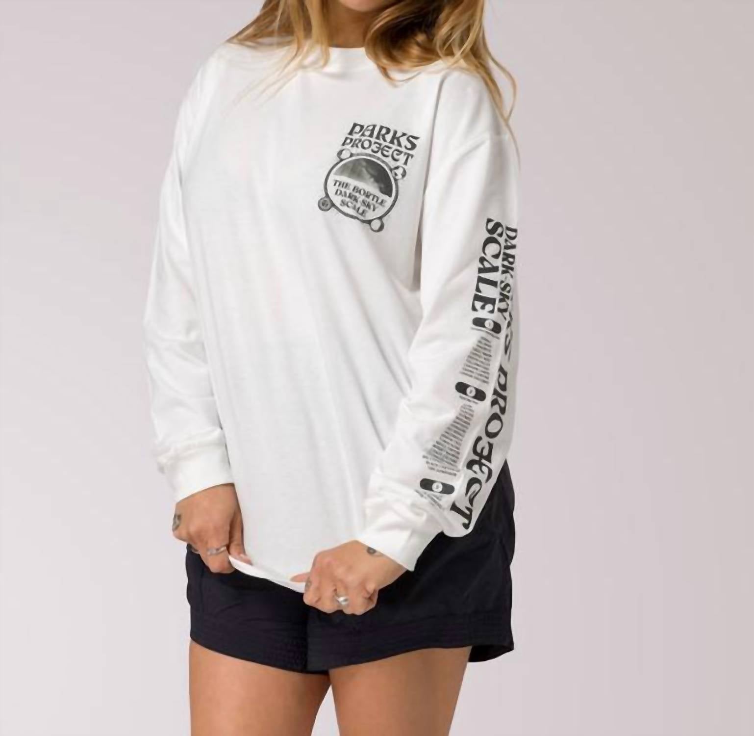 Parks Project Unisex Dark Sky Scale Long Sleeve Tee in marshmallow - women's long sleeve top - detail view