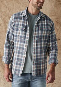 The Normal Brand Mountain Knit Overshirt in mineral blue - men's shirt - alternate view