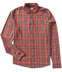 Faherty Coastline Knit Shirt in redwood nights plaid - men's shirt - detail view