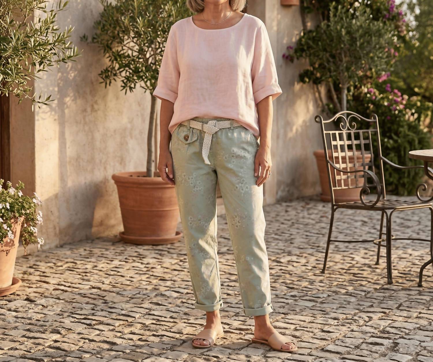 Made In Italy - Softly Floral Tulip Cut Italian Magic Pants
