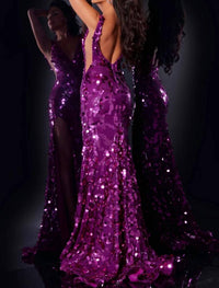 Jovani - Fitted Sequin Formal Slit Beaded Prom Dress