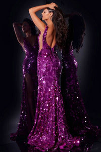 Jovani - Fitted Sequin Formal Slit Beaded Prom Dress
