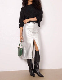 Sanctuary Leather Like Midi Skirt in silver - women's skirt - detail view