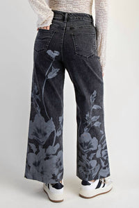 Easel Floral Bird Stretch Denim Pants in black denim wash - women's jeans - alternate view