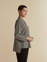 cut loose Mini Check Shirt Top in moonbeam - women's long sleeve top - alternate view