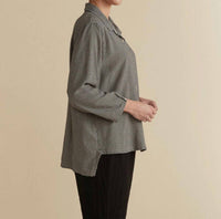cut loose Mini Check Shirt Top in moonbeam - women's long sleeve top - detail view