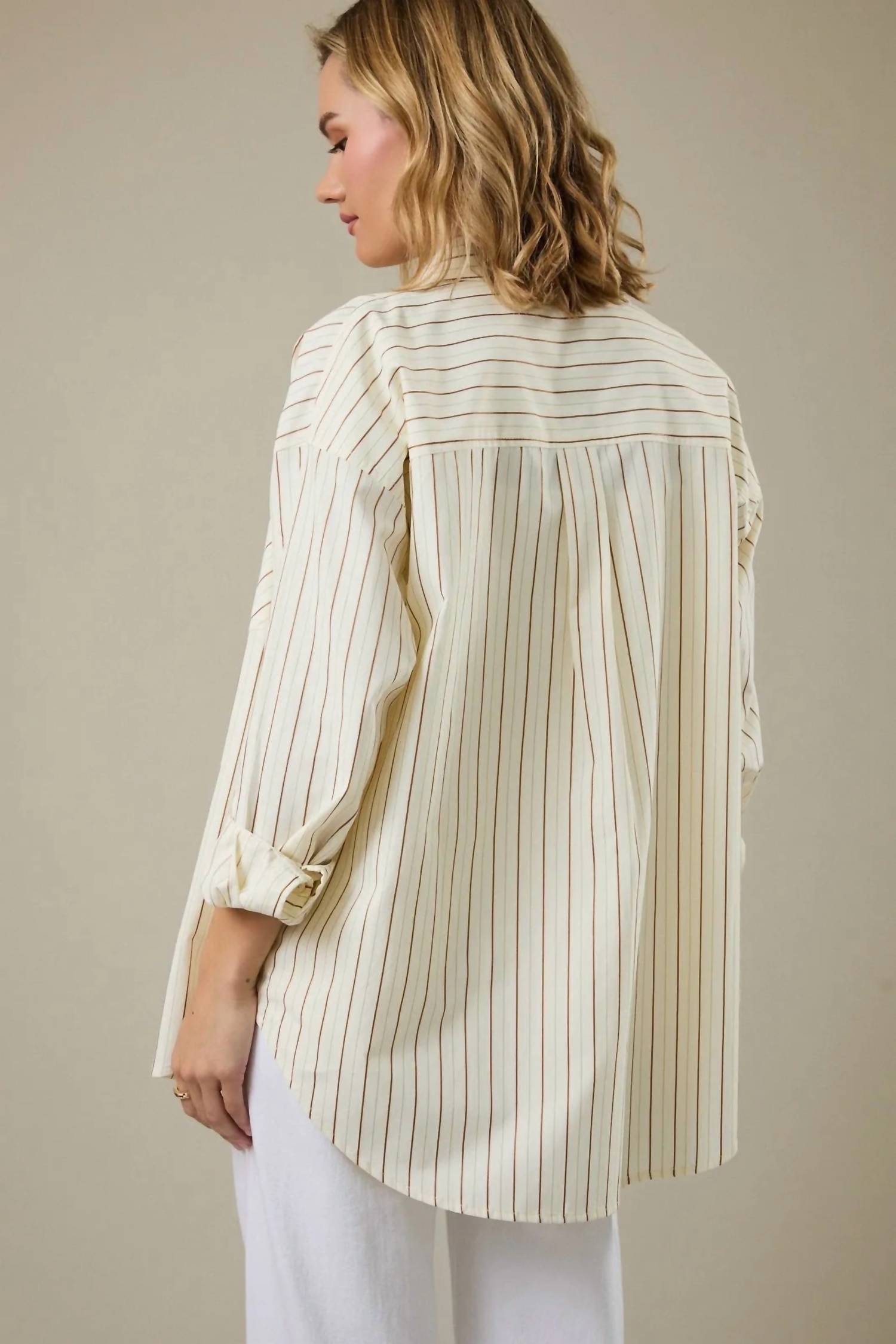 Sunday Edition - Long Sleeve Stripe Over Sized Shirt