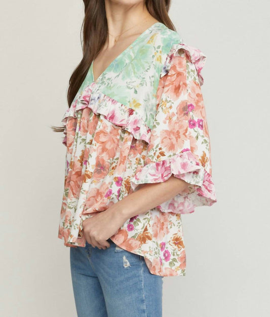 Entro - Ruffled & Floral Top