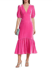 Rhode - Ester Puff-sleeve Velvet Midi-dress
