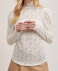 Bluivy - Mock Neck Sheer Lace Top - Ivory