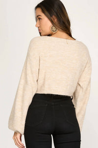 She + Sky - Twist Cropped Knit Sweater