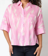OLIVACEOUS Nora Painted Shirt in pink cream - women's blouse