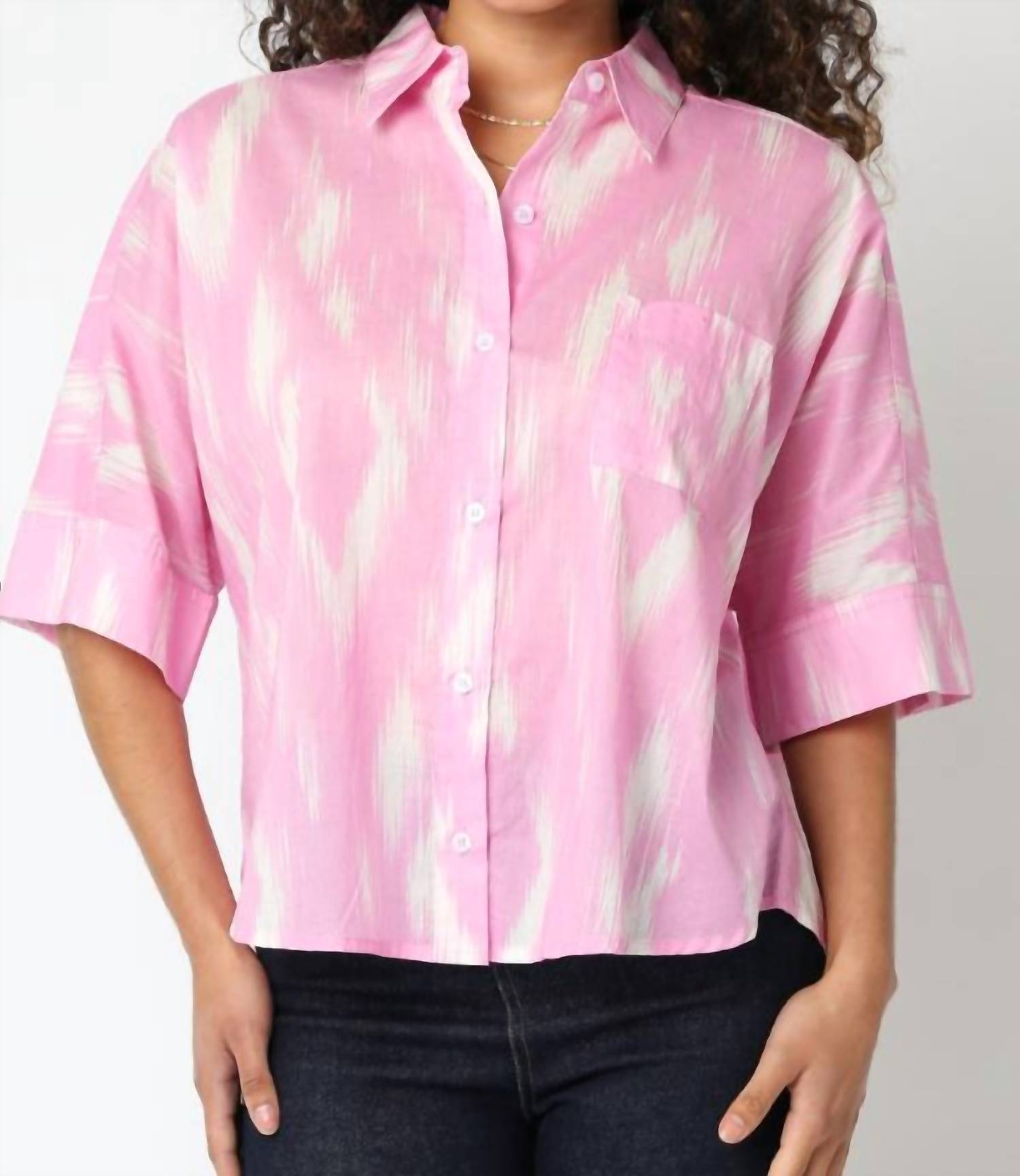 OLIVACEOUS Nora Painted Shirt in pink cream - women's blouse