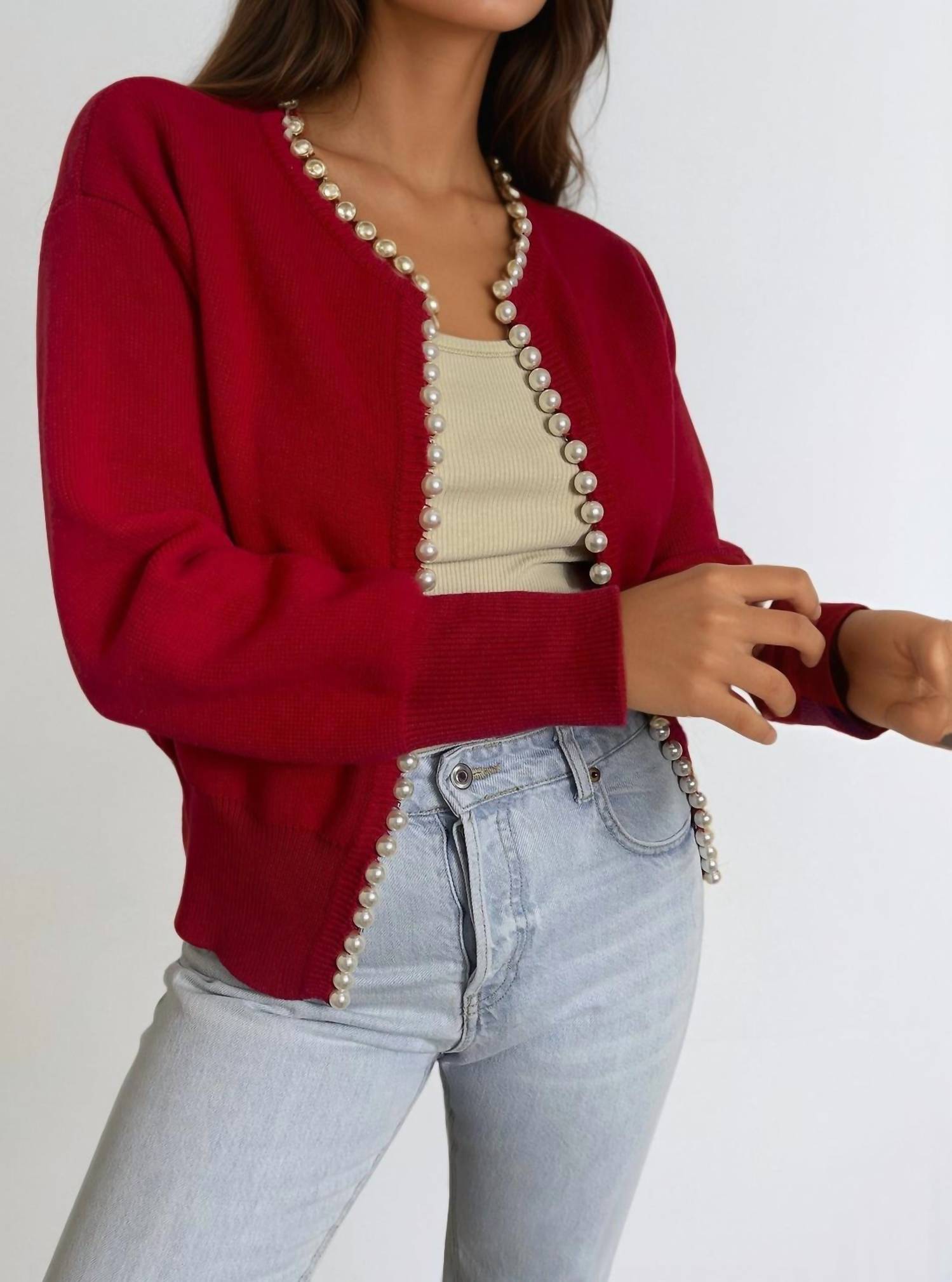 Self-Same - Charlotte Pearl Trim Cardigan