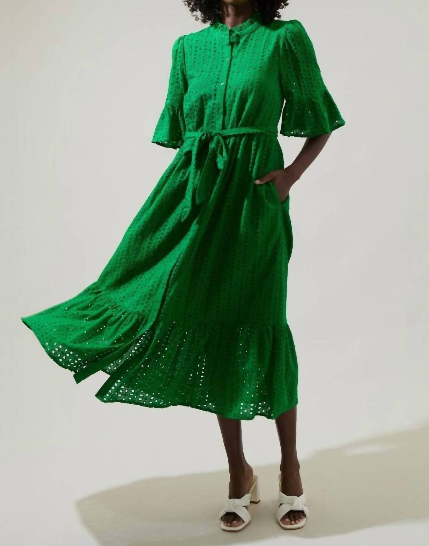Sugarlips - Eyelet Button Down Midi Dress