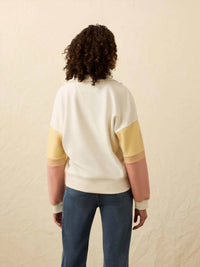 Faherty High Standard Fleece Quarter Zip Sweater in sunset dusk - women's sweater - detail view