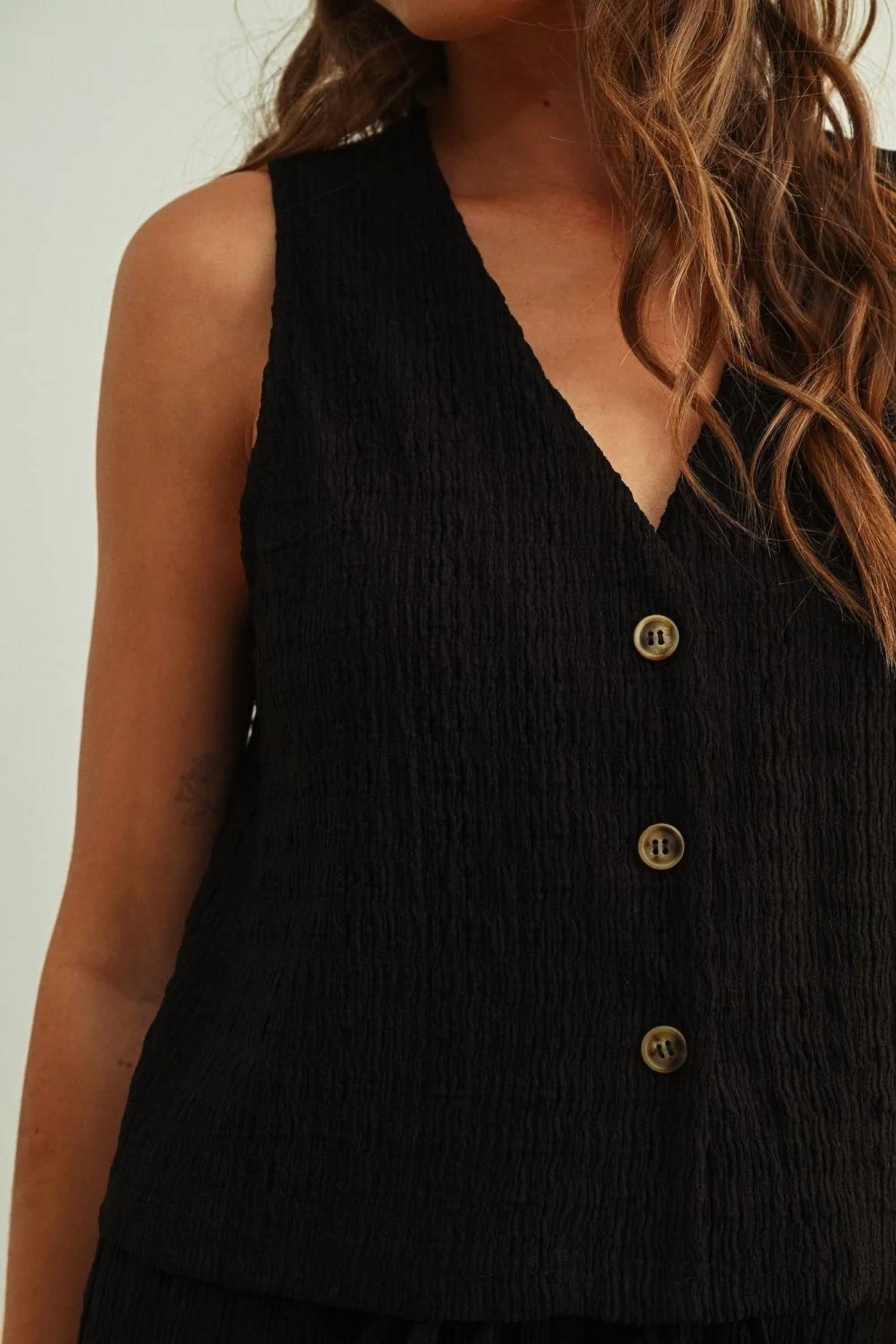 Miou Muse - Textured Lightweight Crinkled Texture Waistcoat
