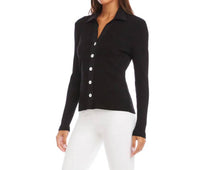 Karen Kane - Raveen Ribbed Long Sleeve Button Front Top