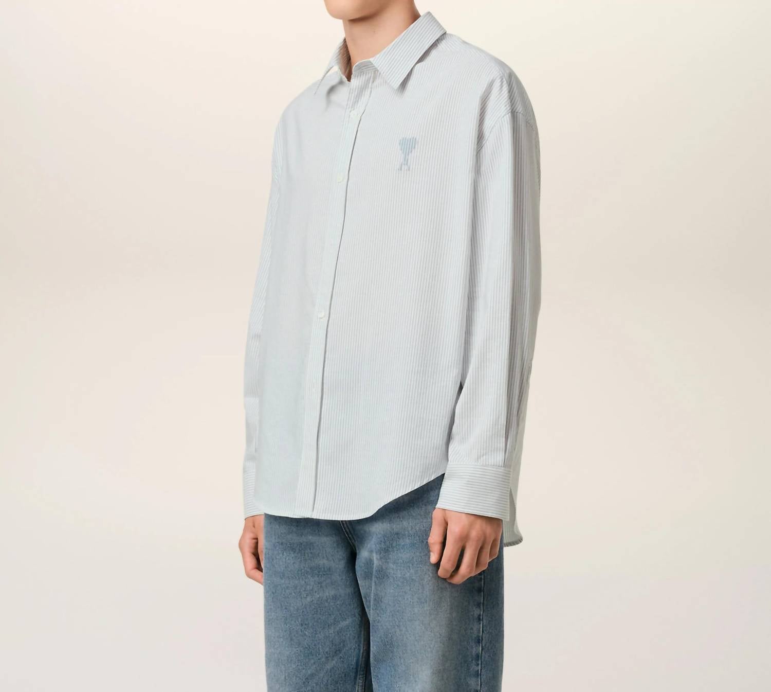 Ami Paris Boxy Fit Shirt in white blue - men's shirt - detail view
