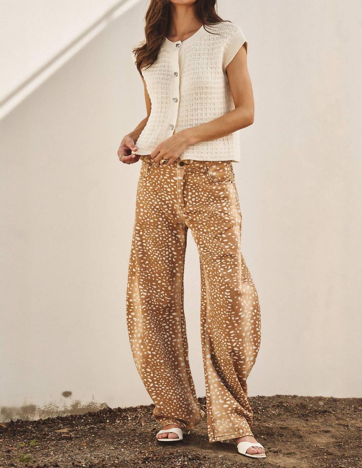 Urban Daizy - Bambi Deer Print Wide Leg Denim Pants