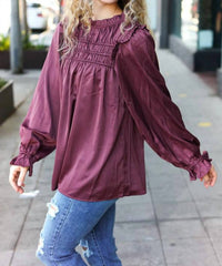 Haptics - Mock Neck Satin Long Sleeve Blouse