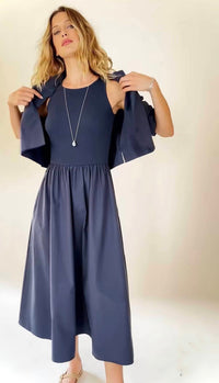 Elliott Lauren Rib Knit Woven Combo Dress in navy - women's dress - alternate view