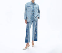Bayeas - Floral Embroidery Flare Jean