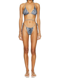 NORMA KAMALI Criss Cross Bikini Bra And Bottom Set in black navy denim print - women's swimwear