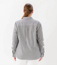 Karen Kane - Long Sleeve Stripe Embroidered Shirt - Plus Size