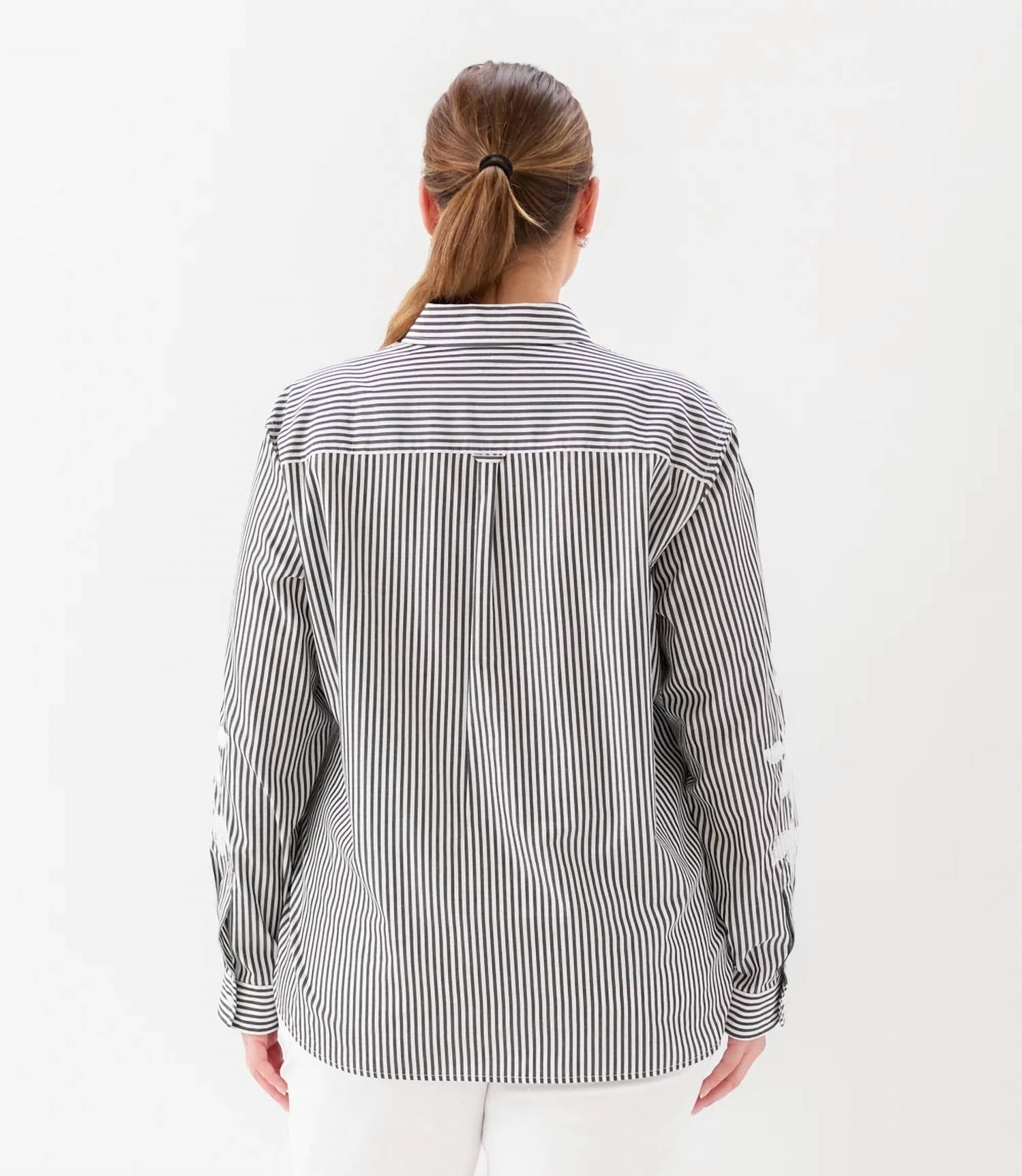 Karen Kane - Long Sleeve Stripe Embroidered Shirt - Plus Size
