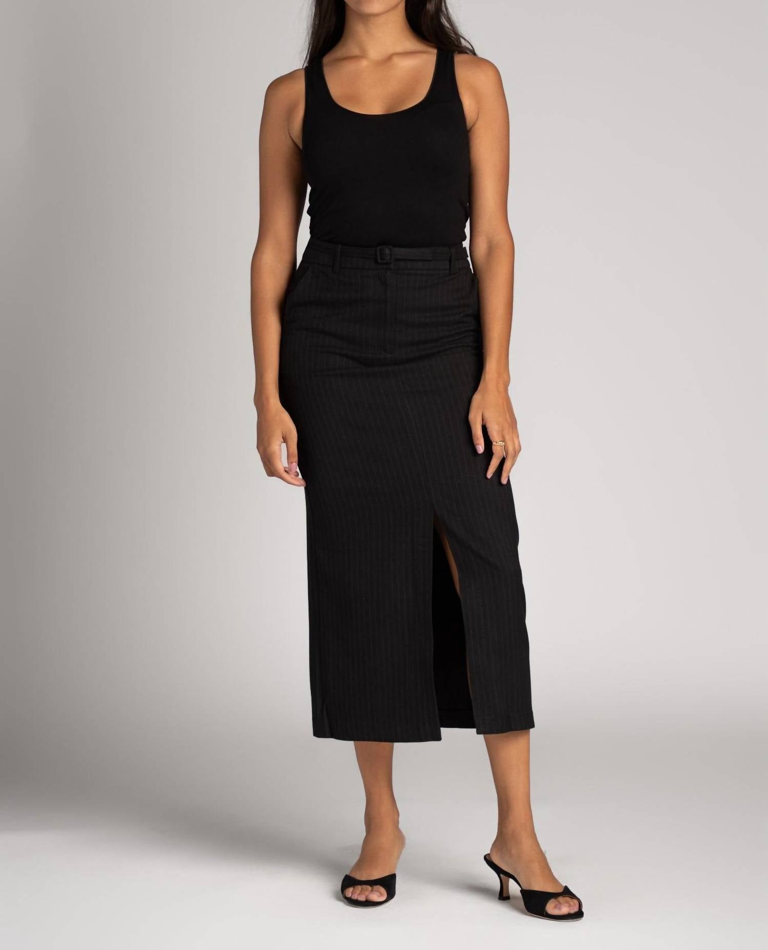 Suncoo - Pinstripe Midi Skirt