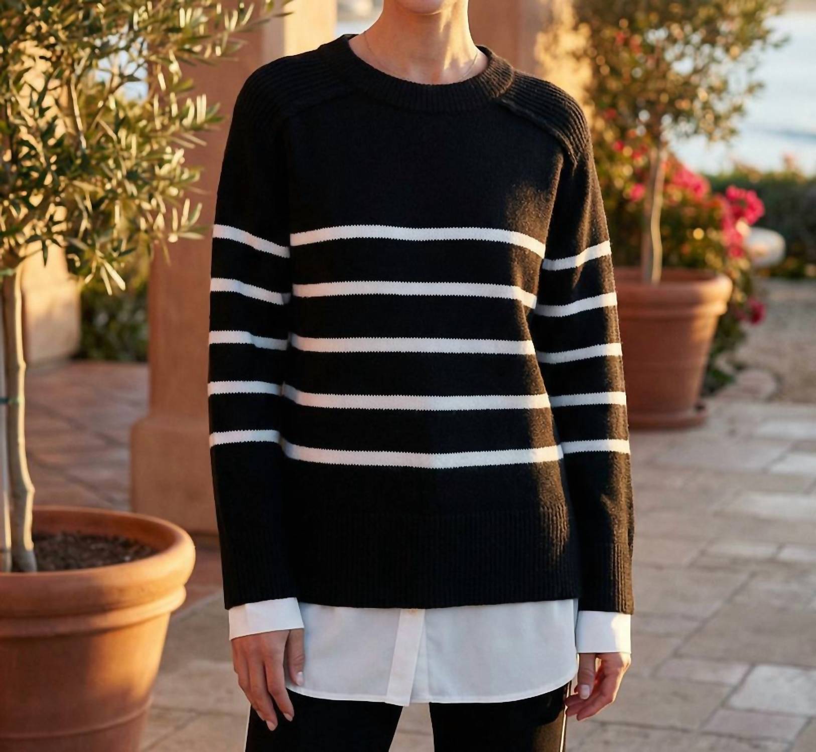 Karen Kane - Layered Stripe Crewneck Sweater