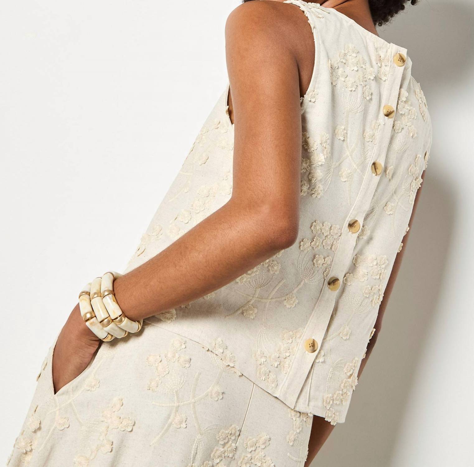 Apricot - Dandelion Embroidered Linen Top