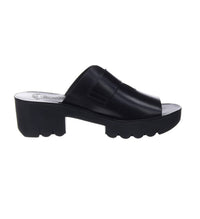 FLY LONDON Women's Cozy Heeled Sandals in black - women's sandal - detail view